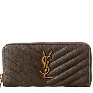YSL CASSANDRE MATELASSÉ ZIP AROUND WALLET IN GRAIN DE POUDRE EMBOSSED LEATHER